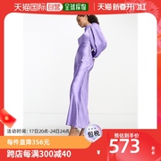 香港直邮潮奢 ASOS 女士设计高领长款缎面茶色深色紫色连衣裙
