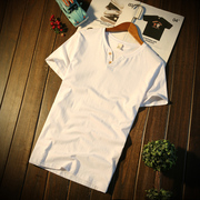 男士短袖T恤夏季潮流V领纯棉体桖韩版潮牌男装半袖白色衣服打底衫
