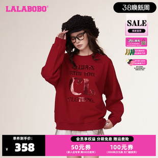 LALABOBO新春龙年红色款潮流加绒圆领时尚套头卫衣女CBCD-WSTS13