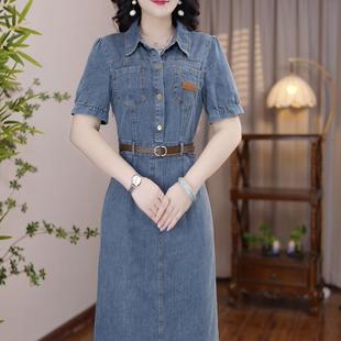 牛仔短袖连衣裙女装2025新款夏季女士时尚休闲气质收腰显瘦长裙子