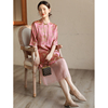 SHIBAI拾白新中式2022夏季高端国风真丝粉色连衣裙气质奢华中长裙