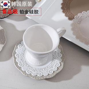 韩国进口 茶杯垫碗盘垫食品级硅胶耐高温防滑圆形蕾丝花盆装饰垫