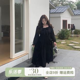 徐达布气质黑色连衣裙大码定制女装2024春款法式裙子洋气长裙