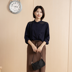 yun韫2023年秋季女装百搭淑女知性气质，纯色简约长袖衬衣