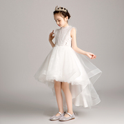 儿童礼服公主裙女童生日白色前短后长小花童主持人钢琴演出服夏季