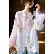 素木复古刺绣雪纺衬衫，女春季2024年新中式上衣精致大码女装潮