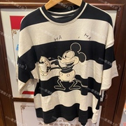 香港迪士尼 2023米奇 米老鼠搞怪横条卡通成年女士短袖T恤 松身款