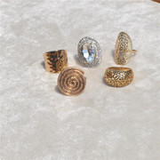 青岛货欧美夸张可调节几何，大宝石戒指原创手工宝石食指戒指环个性