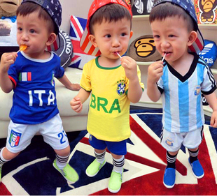 儿童足球服套装男女阿根廷梅西C罗巴西曼联运动训练比赛球衣队服