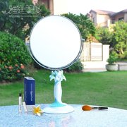 原创设计桌面化妆镜台式树脂百合花双面镜梳妆镜创意田园美容镜子