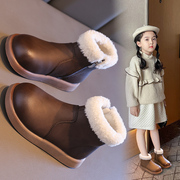 女童棉靴2023冬季毛毛口，皮靴加绒软底中大童宝宝短靴儿童棉鞋