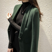 墨绿色羊毛西装女气质英伦风，长袖外套显白时尚小西服2023秋冬
