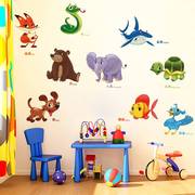 卡通动物图片墙贴纸，可爱大象狐狸儿童房间，幼儿园宝宝装饰早教贴画