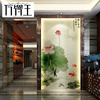 中式玄关背景墙瓷砖，雕刻壁画微晶石过道走廊，背景墙拼花餐厅墙荷花
