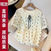法式娃娃领衬衫女2024夏蝴蝶结设计感小个子雪纺上衣