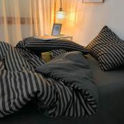 简约黑灰条纹四件套床单被套男女单人学生寝室宿舍三件套床上用品