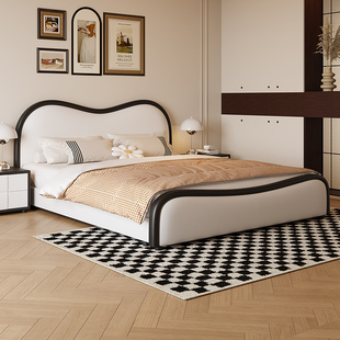 洛西亚现代简约储物皮床1.8m双人床意式小户型，主卧黑白色床真皮床