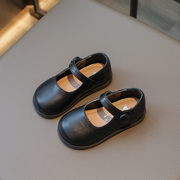 女童皮鞋2024春秋黑色公主鞋，儿童鞋子软底宝宝，豆豆鞋女孩单鞋