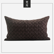 北欧简约现代/样板房间沙发靠包靠垫抱枕/咖啡色几何手工编织