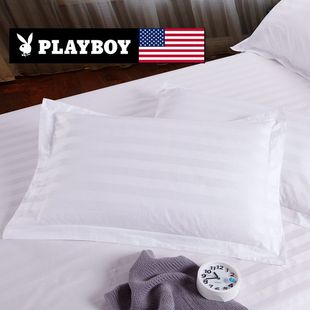 花花公子宾馆酒店床上用品客房全棉，加密缎条枕套，全棉白色枕套