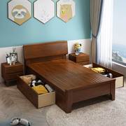 实木床单人床1.2米橡木床，1.35小户型小床1.51.8m气压高箱储物床