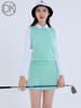 DK高尔夫女装套装秋冬22时尚浅绿针织马甲golf裙子韩式球衣