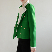 TRR style精致双排扣高级上衣西装 翡翠绿显白衬肤小香风短外套女