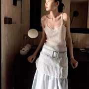 镂空微透无袖针织吊带针织衫女夏轻薄罩衫内搭中长款一字肩上衣秋