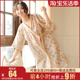夏季睡裙女日系和服，睡衣夏天薄款晨袍浴袍，纯棉纱布睡衣短袖家居服
