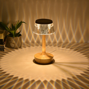 创意蘑菇水晶钻石台灯USB触摸投影氛围灯卧室床头led小夜灯具