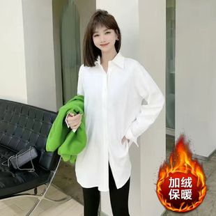 2024衬衫女秋冬款中长款叠穿内搭加绒大码幂式穿搭白背心(白背心)无袖衬衣