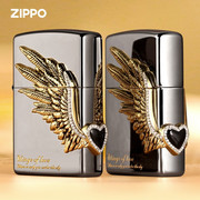 打火机Zippo正版黑冰镶钻爱神之翼天使之翼送男友情人节礼物