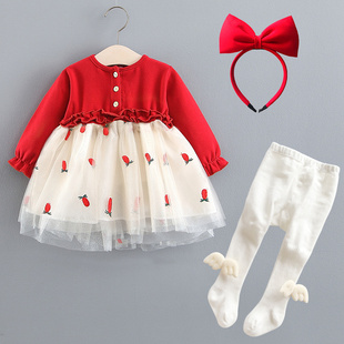女童连衣裙1周岁生日礼服，女宝宝公主裙子婴儿，春秋装2女孩红色衣服
