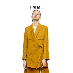 immi姜黄色(姜，黄色)棉麻宽松长，西装外套191jk029x