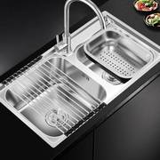 厨房水槽SUS304不锈钢水槽双槽套餐一体成型加厚拉丝洗菜盆洗碗池