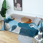 北欧抽象地中海棉麻风123组合全盖沙发罩巾防尘盖布床盖编织线毯