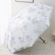 太阳伞防晒防紫外线女蕾丝，小清新雨伞，晴雨两用折叠双层加厚遮阳伞