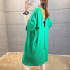 纯棉绿色t恤女短袖，中长款夏季2024欧洲站欧货大版露背连衣裙