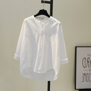 白色长袖衬衫2024女春秋，薄款宽松休闲衬衣，设计感百搭气质上衣
