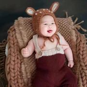 儿童摄影服装满月百天宝宝拍照服装手工毛线帽子连体衣小鹿针织服