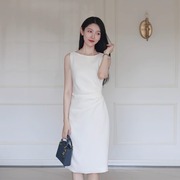 气质优雅通勤OL白色无袖连衣裙女修身显瘦纯色背心裙高级感裙子夏