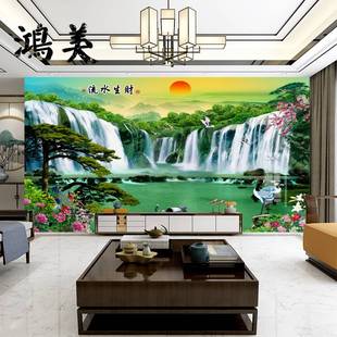 新中式瓷砖电视背景墙山水画高温微晶石岩板庭院室外墙照壁客厅