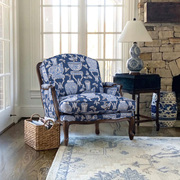 伊森艾伦凡尔赛美式实木沙发椅进口全棉印花羽绒纯美软沙发椅定制
