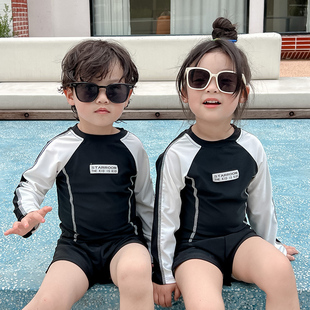 韩国儿童泳衣男童女童分体长袖，防晒游泳衣女孩，洋气中小童宝宝泳装
