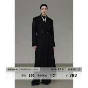 UNSPOKEN复古收腰西装毛呢大衣女2024秋冬装新款气质黑色长款外套