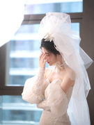 新娘头饰项链韩式造型，唯美气质婚纱礼服配饰超仙白色，绢花发饰头纱