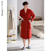 睡衣男士睡袍男款浴袍式大衣，春秋季和服，纯棉长袖长款本命年大红色