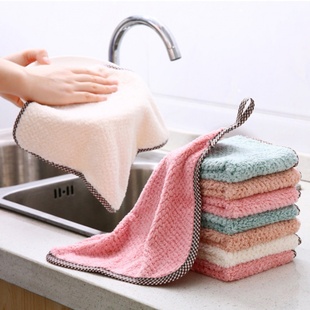 可挂式珊瑚绒擦手巾厨房，用品不沾油清洁巾不易掉毛吸水抹布洗碗布