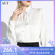 AUI白色新中式提花衬衫女2024春设计感高级上衣小众修身衬衣
