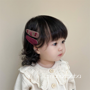 韩国儿童简约头饰女童蕾丝樱桃刺绣布艺BB刘海发夹对夹女孩发饰品